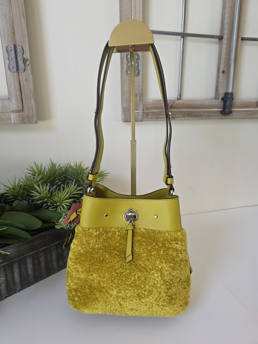 Kate Spade Yellow Shearling Bucket Bag - Picture 2 of 11